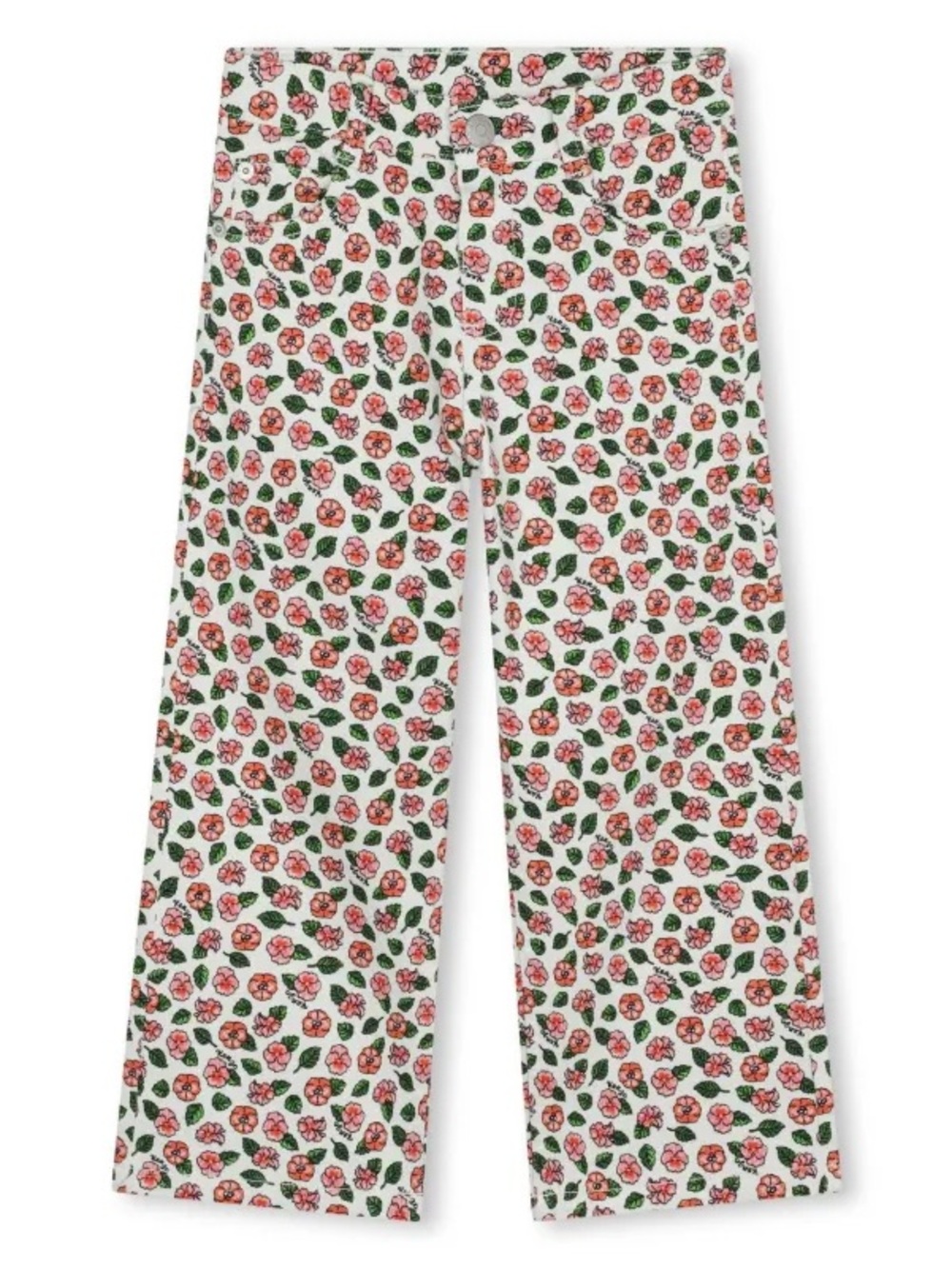 NWT Kenzo Kids Floral Jeans Pants Size 5 White Pink Green Wide Leg